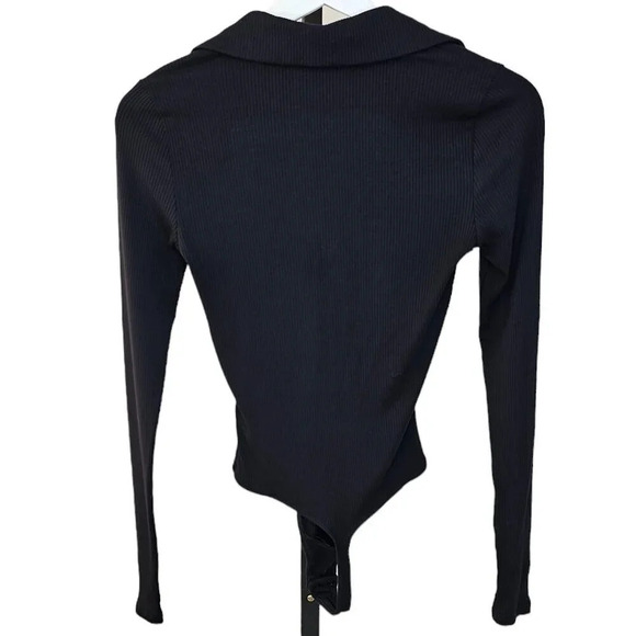 Aritzia Wilfred Long Sleeve V-Neck Ribbed  Collared Bodysuit Size XS Black - Picture 4 of 8